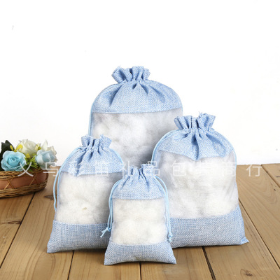 Blue cotton and hemp cordage pockets sundry finishing small cloth bag jewelry canvas storage bag travel dressing bag