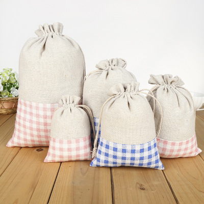 Cotton patchwork gift bag drawstring storage bag canvas bundle pocket wedding sugar cosmetic collating bag cloth bag