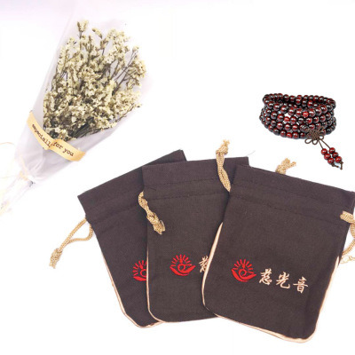 Customized fozhu wenju jewelry drawstring imitation of hemp cotton sack bunting jute wine bag wholesale gift bag discount