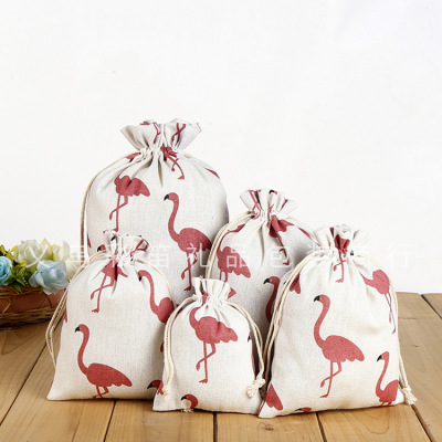 Flamingo printed cotton sack drawstring canvas bag garment accessories lift bag wedding sugar beaker mouth package