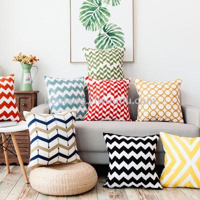 Towel embroidered pillow digital printing cotton linen sofa pillow striped color