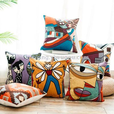 Digital printing cotton linen does not contain pillow core sofa towel embroidery pillow cover