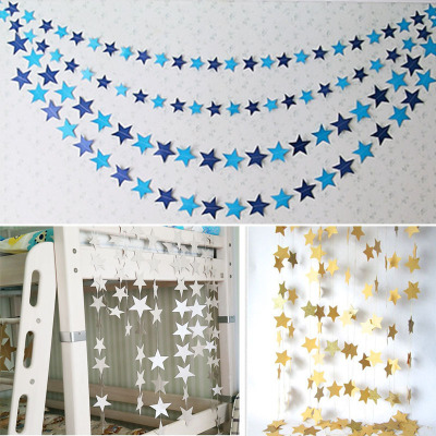 4 M Gold and Silver Blue Cardboard Pentagram Ornaments Hanging Ornaments Latte Art Christmas Party Birthday Window String Flags Pull Strip