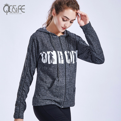 Long sleeves for women's running yoga suit, new casual hooded sweatshirt for fall 2018