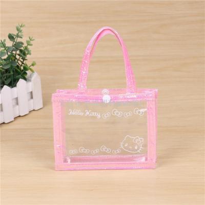 Manufacturer's customized plastic transparent tote bag PVC hose portable plastic bag with button-up gift hands