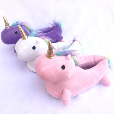 Unicorn fur slipper pony unicorn indoor all-inclusive and cotton slipper creative Ins web celebrity slippers