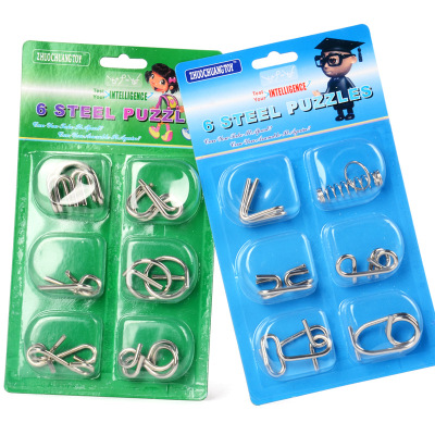 Adult Classical Unlock Intelligence Toys Set Intelligence Knot Chinese String Puzzle 6-Piece Set Color Box Wholesale
