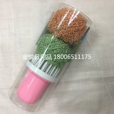 Plastic handle steel wire ball brush plum shape wash pot brush non-stick oil long handle wash pot brush nanometer wire pot brush