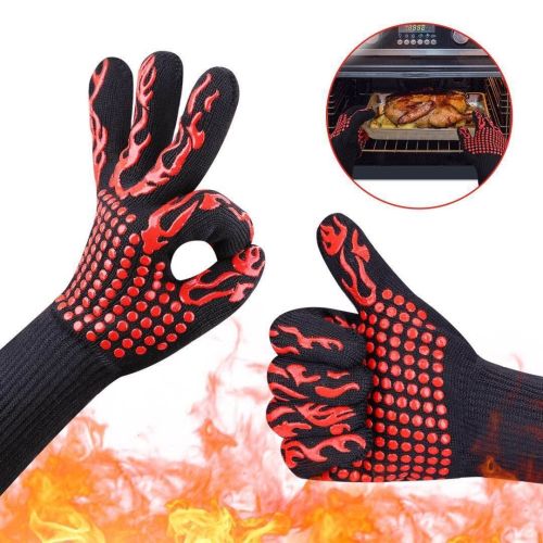 high temperature resistant 500 degrees heat insulation gloves aramid bbq cotton flame retardant non-slip fireproof barbecue microwave oven baking