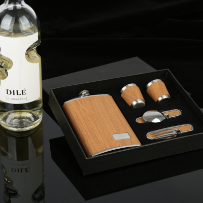 Factory Wholesale Can Be Customized Household Wood Grain Color Stainless Steel Hip Flask Set Portable Portable Wine Pot
