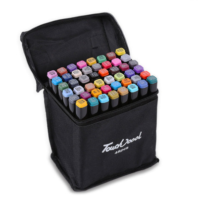 48 color touchcool two-head oil marker set designed by hand drawing students use a paintbrush bag to hold the black bar