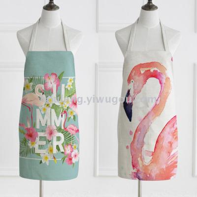 Flamingo sleeveless American cloth art home baking cooking apron