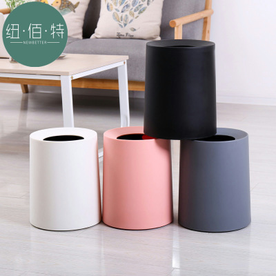 Japanese  plastic circular double-layer trash can matte sanding without cover thickening type portable trash can