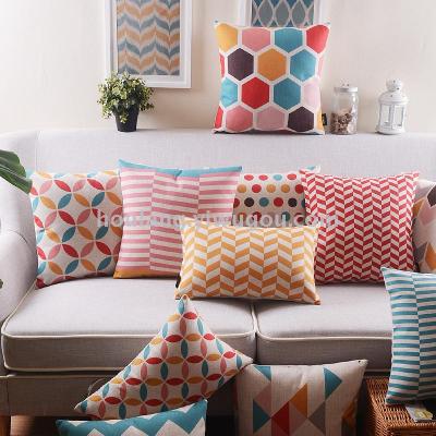 Nordic fashion geometrical sofa pillow is bright and colorful and breathable cotton and linen cushion for leaning on