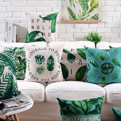 Nordic-tropical fresh plant cotton and linen pillow pillow office sofa car waist pillow cushion