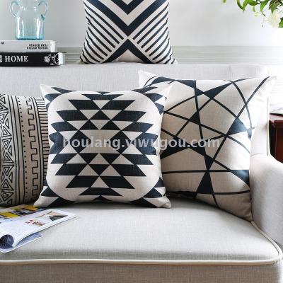 Nordics style black and white geometric pillow thick cotton and linen texture cushion sofa car pillow