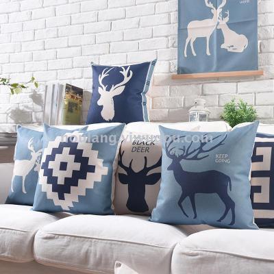 Nordic literature and art cotton pillow simple modern elk pillow blue geometric deer sofa cushion