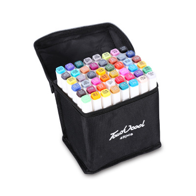 touchcool two-headed oil marker set is designed by hand drawing students use a paintbrush bag to hold a white rod
