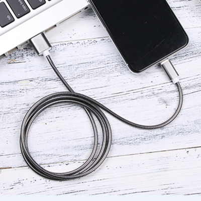 USB spring data cable 5 generation quick charge mobile phone charging cable 2A metal circular tube anti-winding data cable