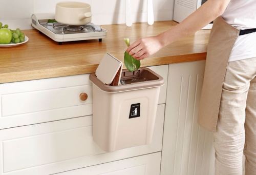 7L Kitchen Trash Can Wall-Mounted Garbage Hanging Trash Can Automatic Reset Trash Can