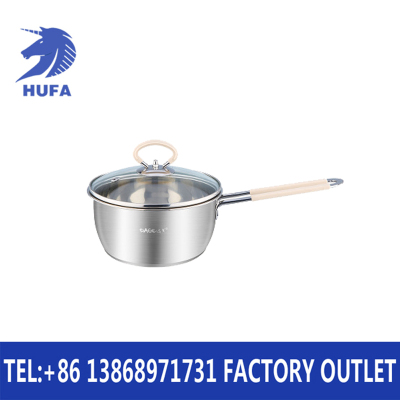 Long Handle Stainless Steel Cover Bottom Soup Pot Household Gas Induction Cooker
