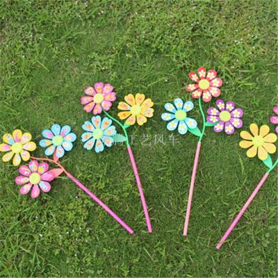 Manufacturer direct sale of three in one cartoon tree branch sunflower three flower toy dly windmill decoration garden