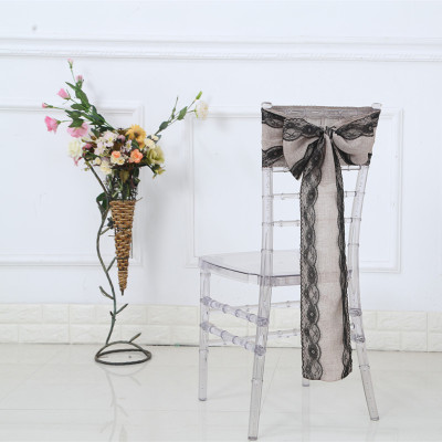 2018 New European Lace Artificial Linen Chair Back Yarn One Piece Dropshipping Wedding Chair Back Flowers Bow Bandage Customization