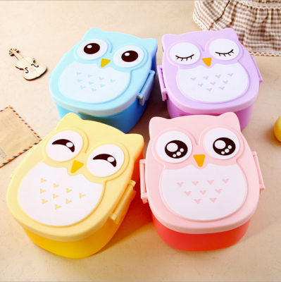 Owl Lunch Box Compartment Plastic Lunch Box Student Cartoon Animal Lunch Box