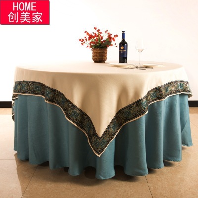 Round table cloth of Chinese style hotel cloth art hotel cotton and linen restaurant Round table cloth with European double layer table cloth can be customized