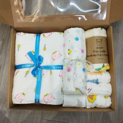 Shanghai ting long home textile infant super soft a type seersucker combination suit newborn gift towel