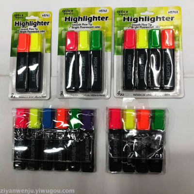 Color Fluorescent Pen Marker Suction Card Packaging 2 Pieces 3 Pieces 4 Pieces PVC Bags 4 Pieces 6 Pieces Marking Pen
