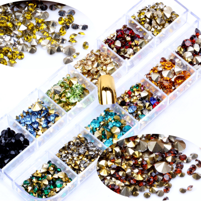 12 Colors/box Mixed Size 1200pcs Resin Point bottom Rhinestones Glue On Diamond Jewelry Nail Art Wedding Dress 