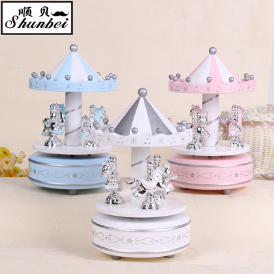 New wooden merry-go-round music box creative gifts wooden crafts wooden music box wholesale