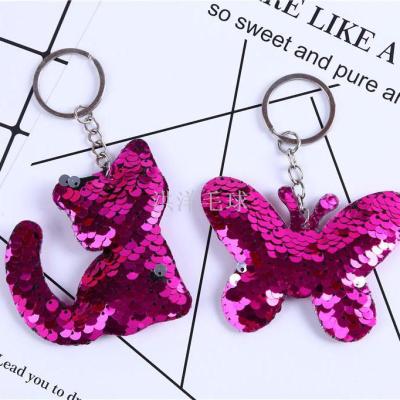 Sequins butterfly key chain pendant anti - laminated bag cat pendant colorful Sequins heart key chain