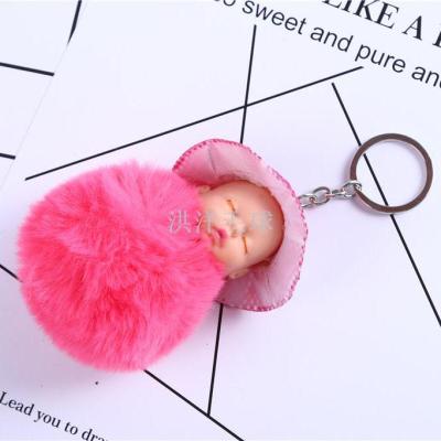 New high imitation rabbit fur sleep doll keychain car keychain pack fur pendant