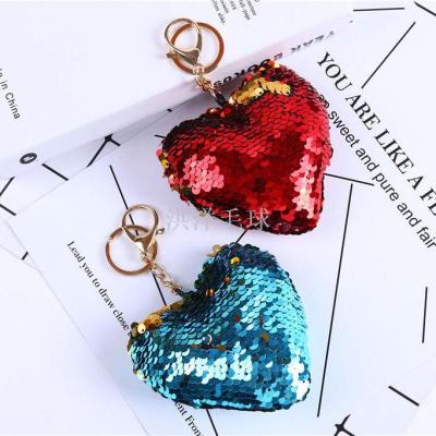 New sequins hearts key chain pendant manufacturers direct-sales package pendant car accessories