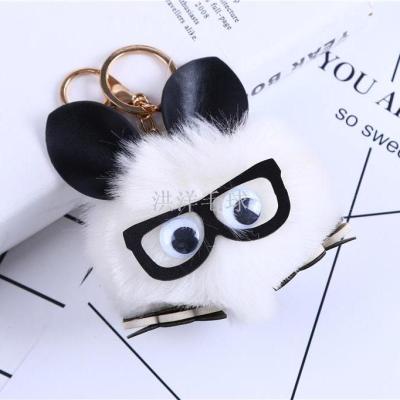 New fashion cute rabbit ears glasses cute rabbit fur ball pendant key chain bag pendant pendant accessories