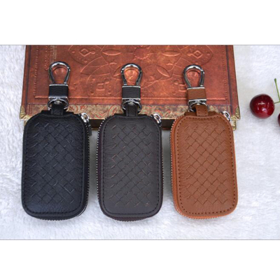 The first layer cowhide lychee weave car key bag for unisex custom zipper remote control