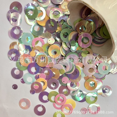 Yiwu Direct Sales 15mm Ring PVC Sequins Milky Magic Color round Beads Clothing Accessories Accessories Crafts Patch