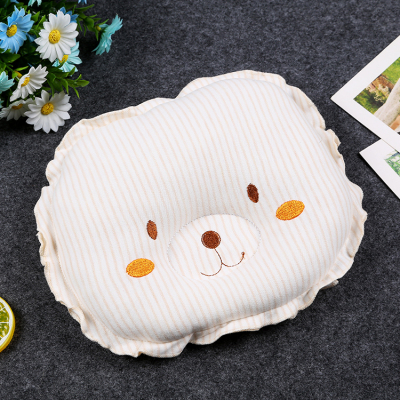 Infant infant pillow 0-3 months natural color cotton cartoon embroidered pillow shaped pillow anti-deviation head pillow