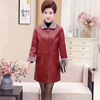 Autumn and winter new women's wear Korean version of MAO lapel in the long slim leather women PU