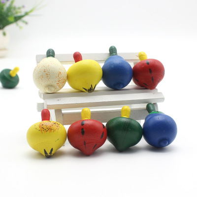 1358 Wooden Color Fruit Gyro Small Hand Rotating Small Spinning Top Traditional Nostalgic Children Wooden Educational Toys