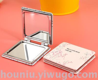 Fresh and beautiful girl's carry-on makeup mirror pocket portable magnifier PU leather small square mirror