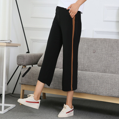 Qiaodi 2018 new Korean casual pants summer women's side parka wide leg pants thin show thin panty factory direct selling