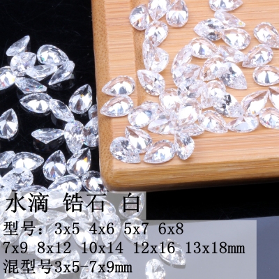 Water Droplets White Many Size Cubic Zirconia Stone Machine Cut Crystal Shiny Rhinestones For Jewelry Making DIY 