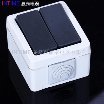 Surface mounted waterproof 2 gang switch waterproof box black button