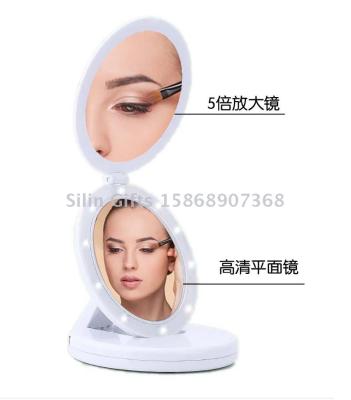 Foldable LED Makeup Mirror Round Shape Pocket Mirrors Women Portable Light Cosmetic Mirror 5X Magnifying Glasses