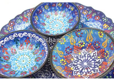 Turkey Imported Hand-Painted Decorative Ceramic Bowl Handmade Bowl Underglaze Color Three-Dimensional Pattern 12cm