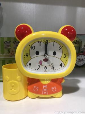 Creative Cute Bee Little Bear Cartoon Pen Holder Children's Clock Multifunctional Student Bedroom Bedside Alarm Clock Modification