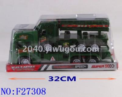 Cross-border children's plastic toy wholesale inertial tow truck + missile truck F27308